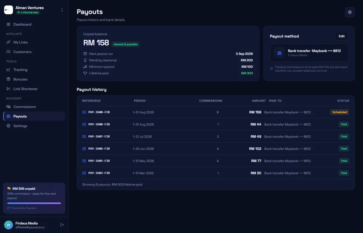 Payouts: what has been paid, what is on the way and what is still building.